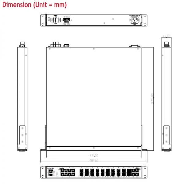 korenix fanless industrial managed switch 5428-20sfp size