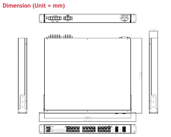 Industrial 28 Port PoE Switch JetNet 5728G Series size